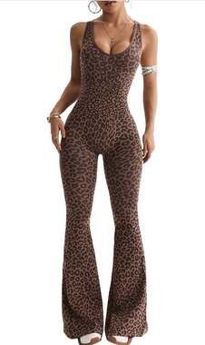 Verdusa Women’s Cheatah Workout Yoga Flared Pant Jumpsuit